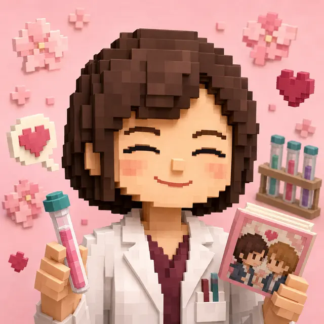 医療検査技師のナナエを表したボクセル風イラスト